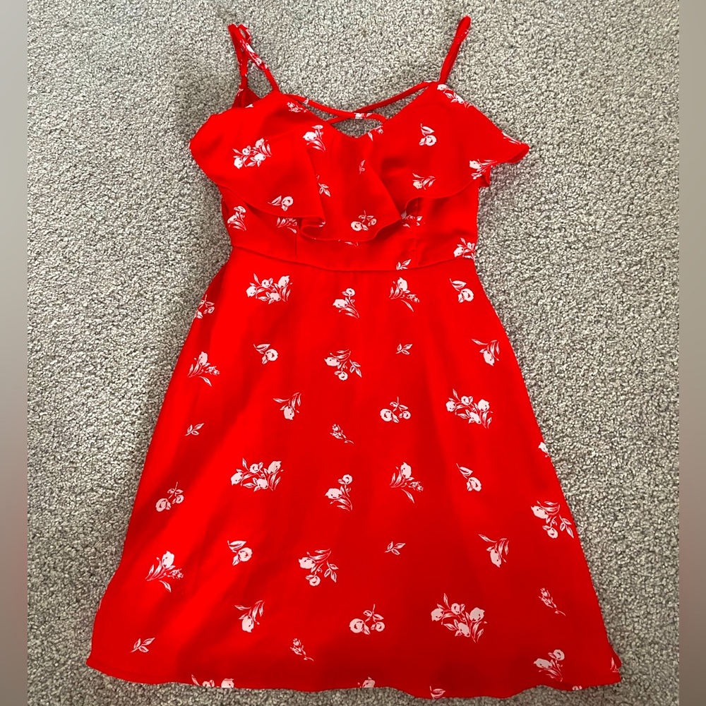 red floral dress